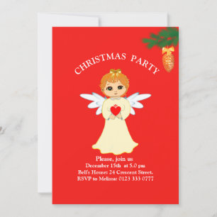 Invitación de ángel pequeño en rojo para fiesta de