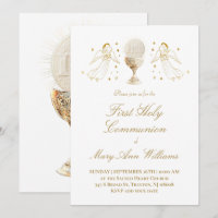 Invitación de ángeles dorados de la Eucaristía de 