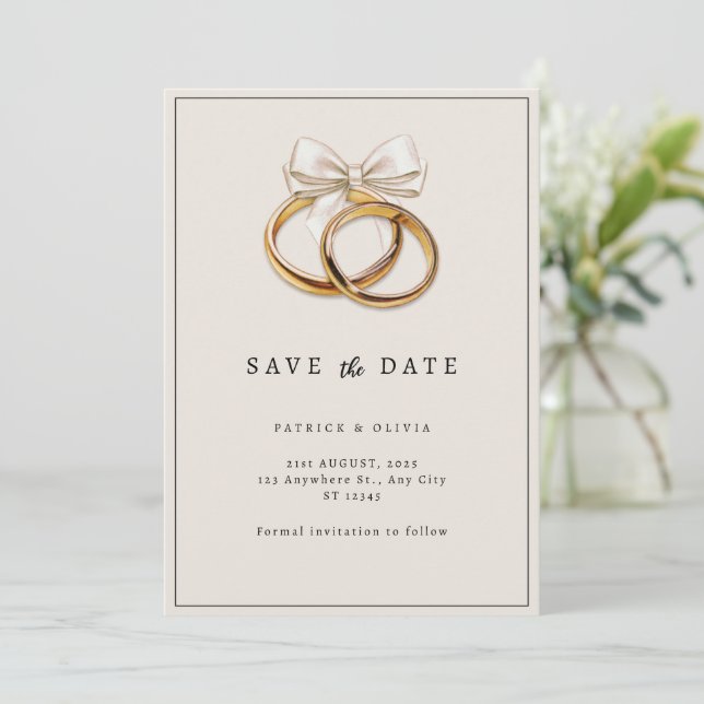 invitación de anillo de boda de fecha de guardado  (Anverso de pie)
