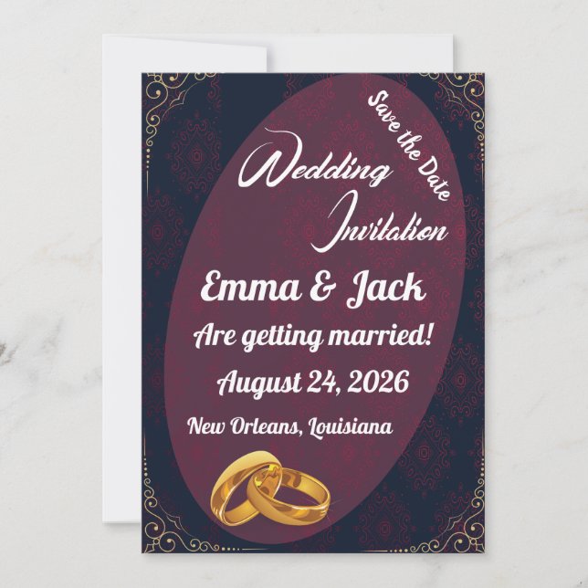 Invitación de Anillo de Oro Elegante para Guardar  (Anverso)