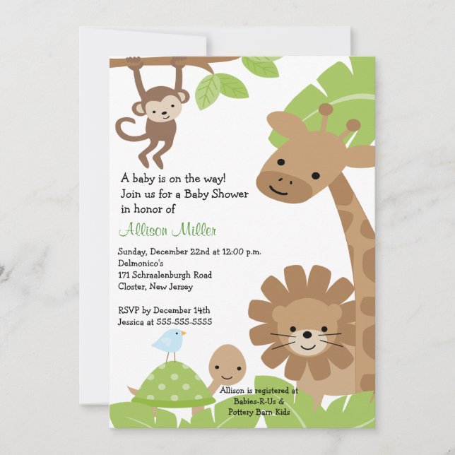 Invitación de Animails Baby Shower del bebé de la (Anverso)