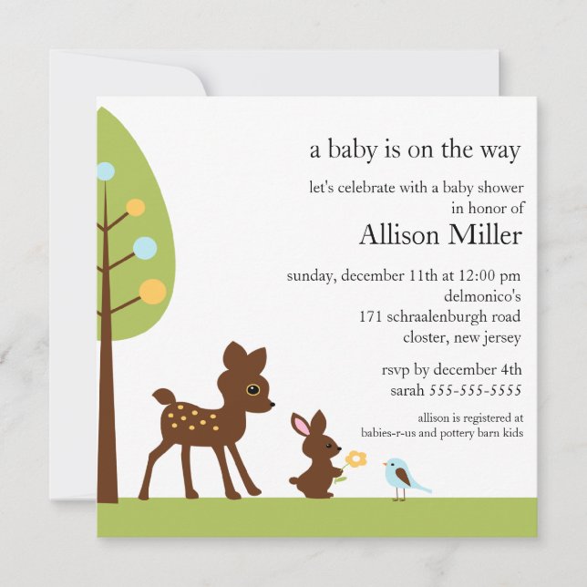 Invitación de Animails Baby Shower del bebé del (Anverso)