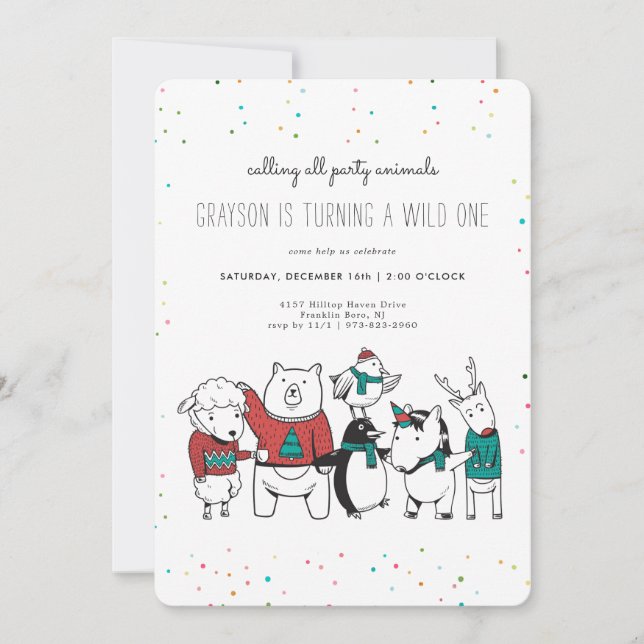 Invitación de Animal de Fiesta Salvaje de Navidad (Anverso)