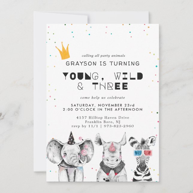 Invitación de animal de fiesta simple moderna (Anverso)
