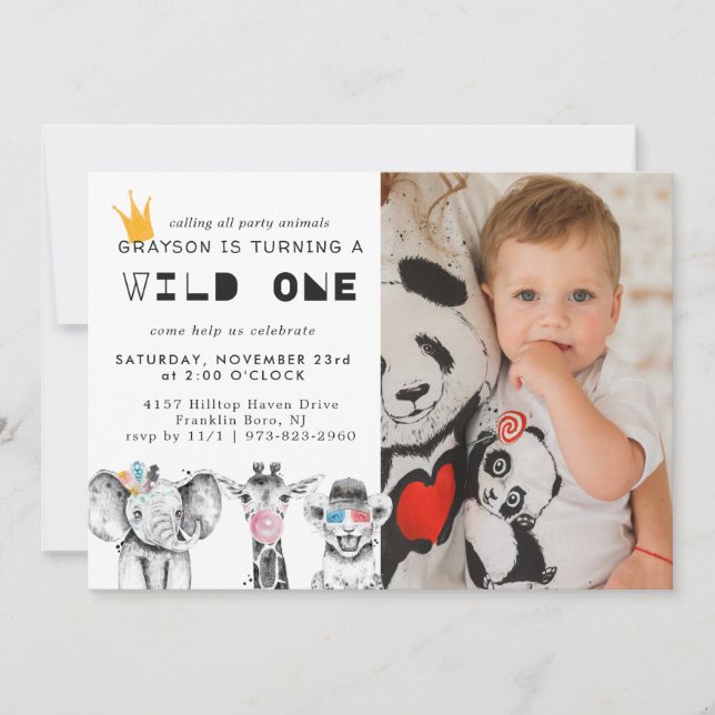 Invitación de animal de fiesta simple moderna (Anverso)