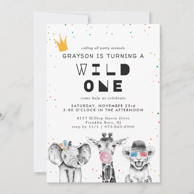 Invitación de animal de fiesta simple moderna (Anverso)