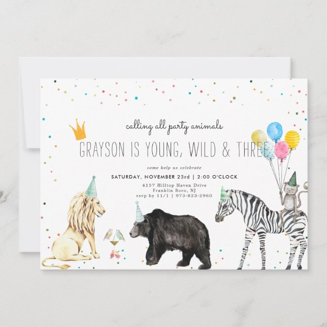 Invitación de animal de fiesta simple moderna (Anverso)