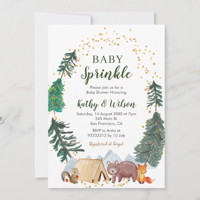Invitación de animales de bosque de rociado por be (Anverso)