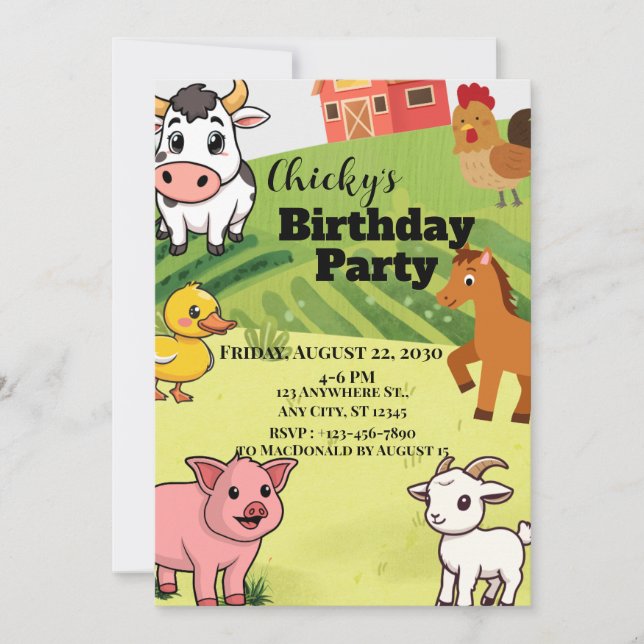 Invitación de Animales de Granja (Anverso)