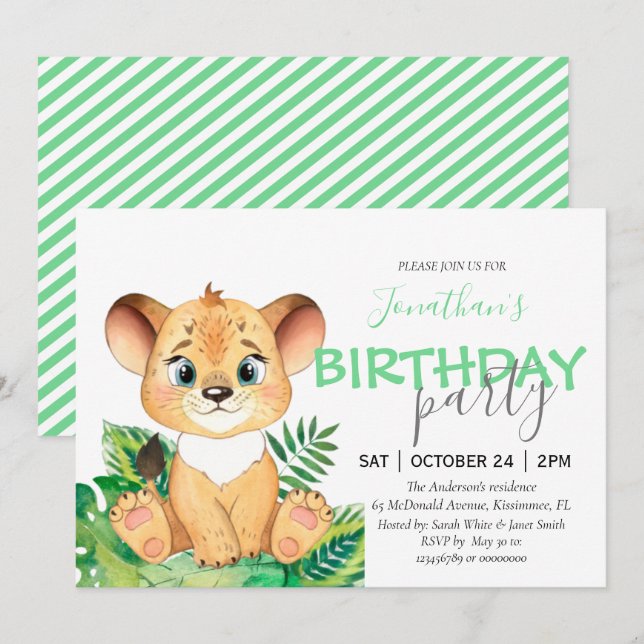 Invitación de animales de la jungla de cumpleaños  (Anverso / Reverso)