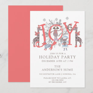 Invitación de Animales Fiesta de Navidad Alegres