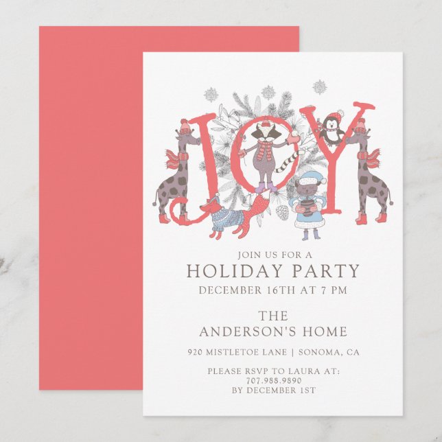 Invitación de Animales Fiesta de Navidad Alegres (Anverso / Reverso)