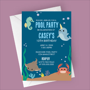 Invitación  de animales submarinos Fiesta Cumpleaños