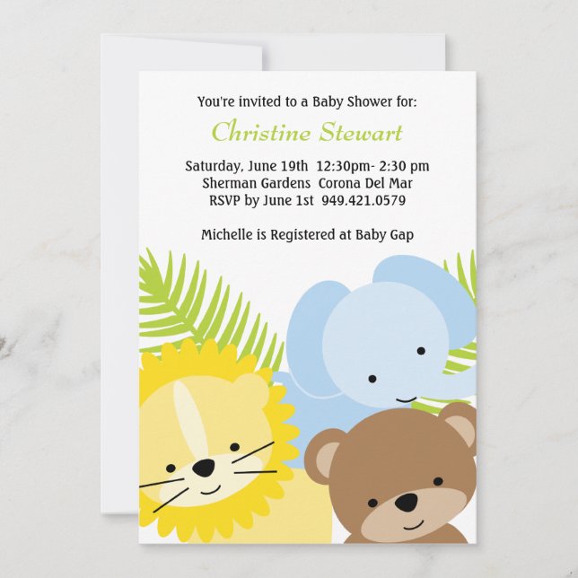 Invitación de Animals Baby Shower (Anverso)