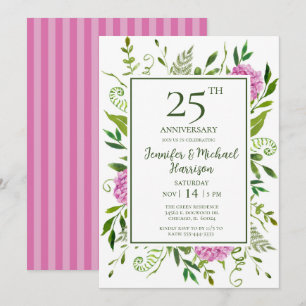 Invitación de aniversario 25 con Hortensias Rosas