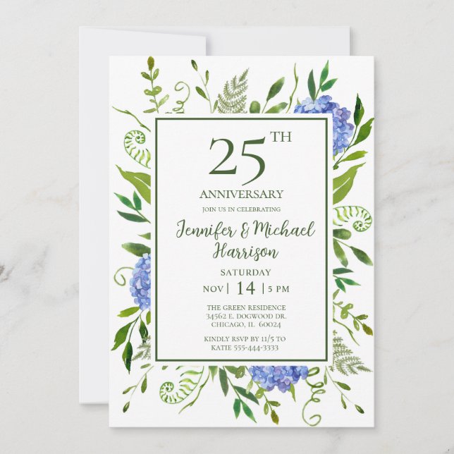 Invitación de aniversario 25 de Hortensias Azules (Anverso)