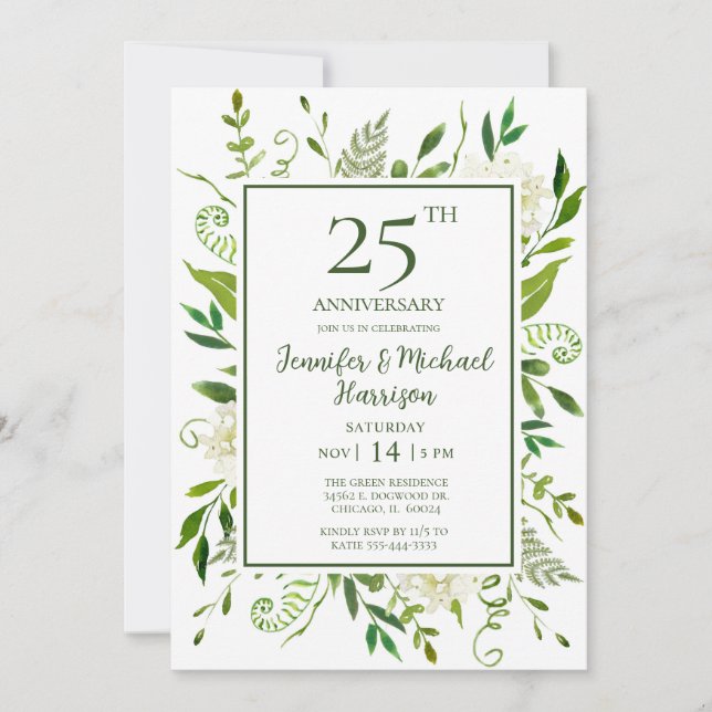 Invitación de aniversario 25 de Hortensias Blancas (Anverso)