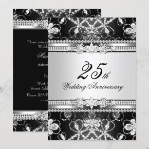Invitación de aniversario 25 Diamond Silver Black