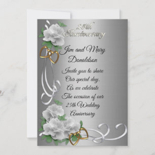 invitación de aniversario 25 elegante rosas blanca