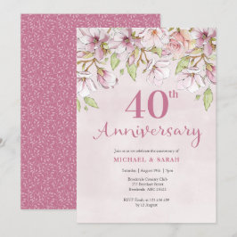 Invitación de Aniversario 40 Floral Rosa
