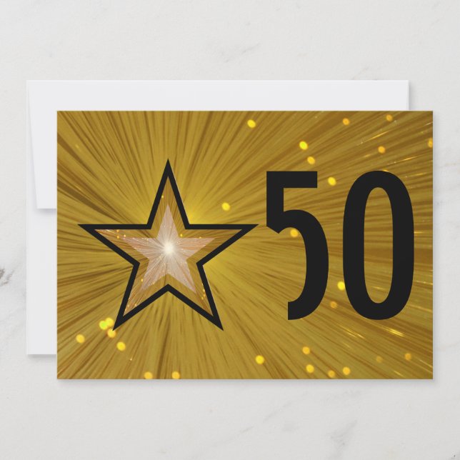 Invitación de aniversario '50' Gold Star negro (Anverso)