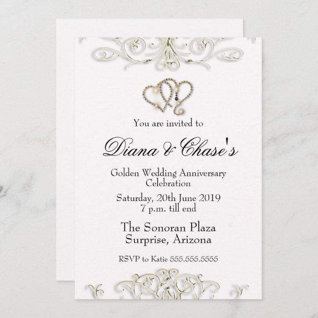 Invitación de aniversario 50 Golden Swirl (Anverso / Reverso)