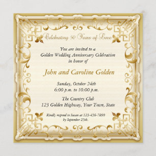 Invitación de Aniversario 50 Ornate Gold