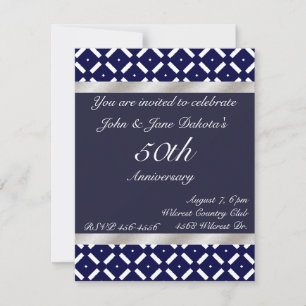 Invitación de aniversario azul y plata