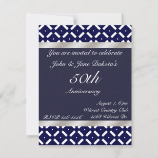 Invitación de aniversario azul y plata