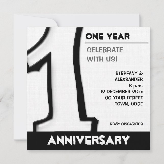 Invitación de aniversario blanco número 1 de Silly (Anverso)