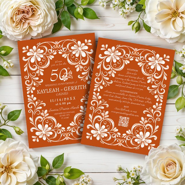 Invitación de aniversario chic desgastado naranja  (Subido por el creador)