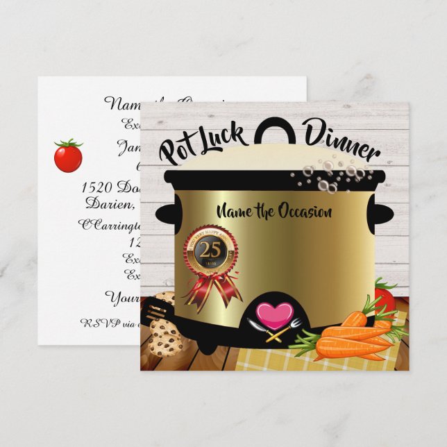 Invitación de Aniversario con Comida Pot Luck Vers (Anverso / Reverso)