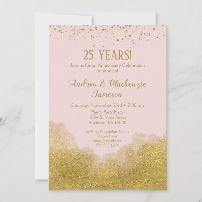 Invitación de aniversario con confeti de oro rosa (Anverso)