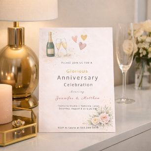 Invitación de aniversario con corazones de oro ros