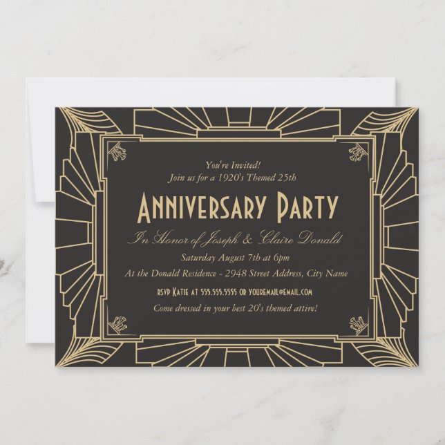 Invitación de aniversario con estilo Art Deco (Anverso)