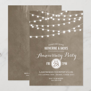 Invitación de aniversario con luces de cadena beis