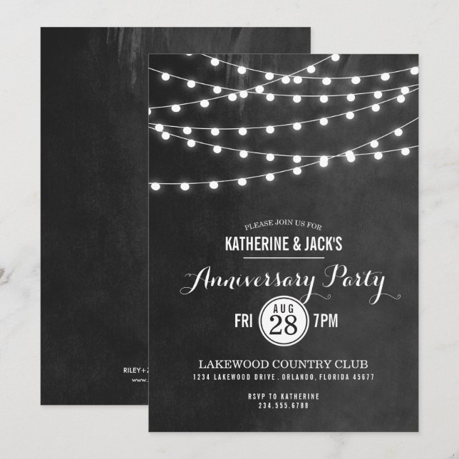 Invitación de aniversario con luces de cuerda de c (Anverso / Reverso)