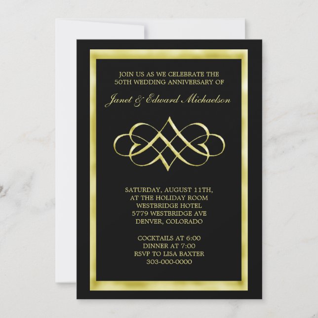 Invitación de aniversario con remolino de corazón  (Anverso)