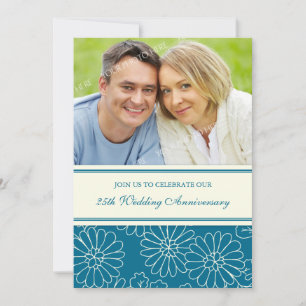 Invitación de aniversario de 25 años con foto flor