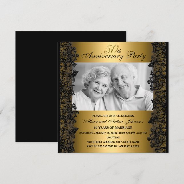 Invitación de aniversario de 50 años con encaje ne (Anverso / Reverso)