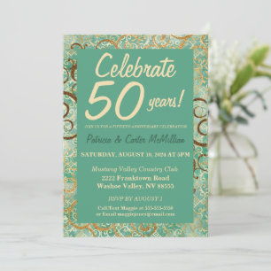 Invitación de aniversario de 50 años en verde y do
