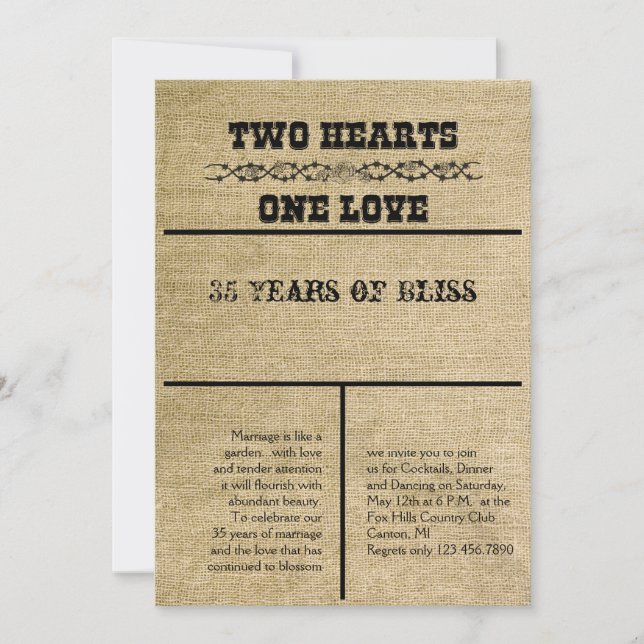 Invitación de aniversario de arpillera occidental (Anverso)