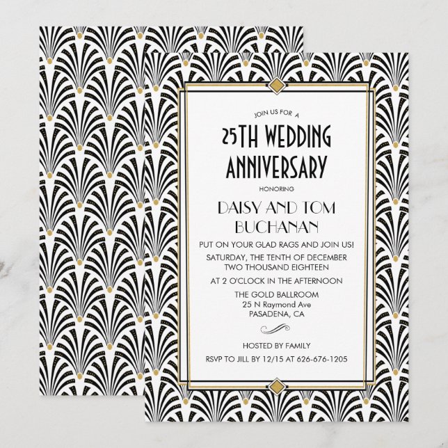 Invitación de aniversario de boda Art Deco Gatsby (Anverso / Reverso)