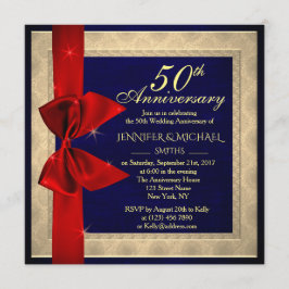 Invitación de aniversario de boda azul real elegan