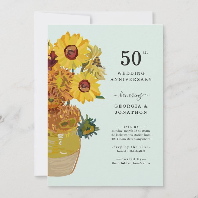 Invitación de aniversario de boda con girasoles de (Anverso)