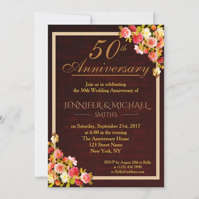 Invitación de aniversario de boda con ramo floral  (Anverso)
