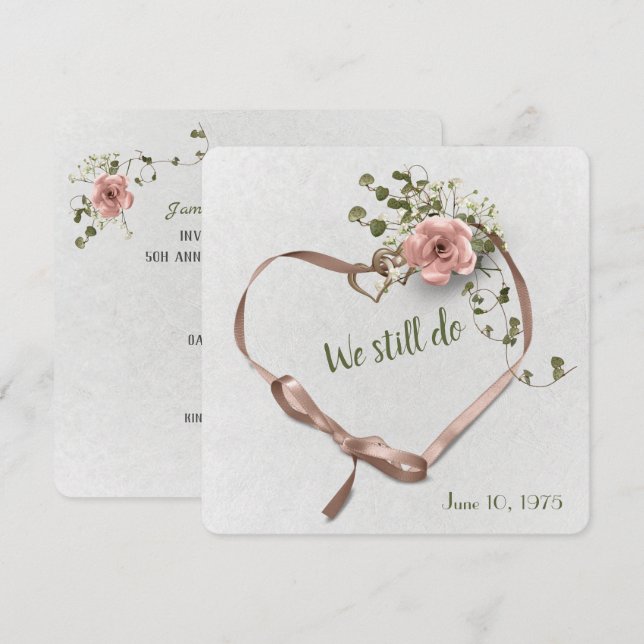 invitación de aniversario de boda con rosa y hiedr (Anverso / Reverso)