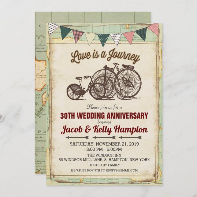 Invitación de aniversario de boda de bicicleta vin (Anverso / Reverso)