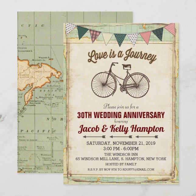 Invitación de aniversario de boda de bicicleta vin (Anverso / Reverso)
