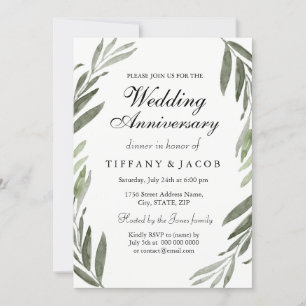 Invitación de aniversario de boda de hoja verde de